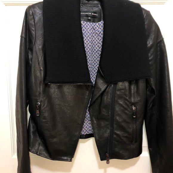 Andrew Marc wool blend collar leather jacket - (s) - Picture 2 of 12